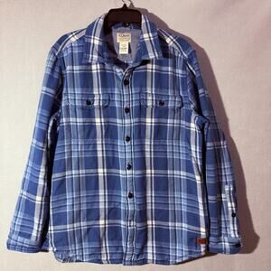 LL Bean Flannel Shirt Mens Medium Blue Plaid Slightly Fitted Long Sleeve Button